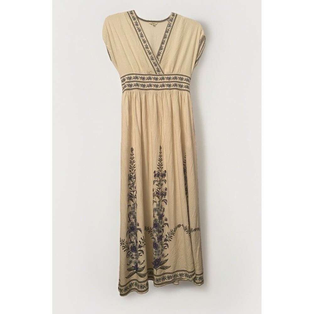 Max Studio London Maxi Dress Sz M Cream Floral Embroidered Boho